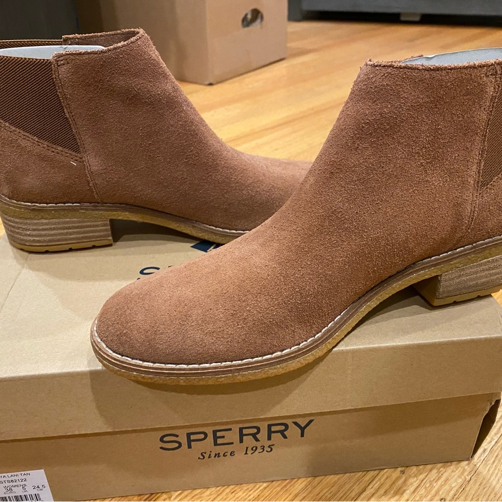 Sperry Topsider Maya Lani Tan Brown Suede Ankle Boots - Picture 2 of 8